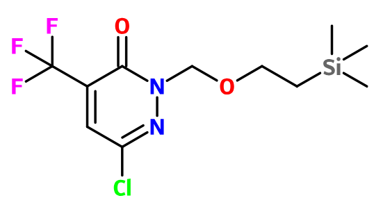 MC085546 6-Chloro-4-(trifluoromethyl)-2-((2-(trimethylsilyl)ethoxy)methyl)pyridazin-3(2H)-one (image for) MC085546 6-Chloro-4-(trifluoromethyl)-2-((2-(trimethylsilyl)ethoxy)methyl)pyridazin-3(2H)-one